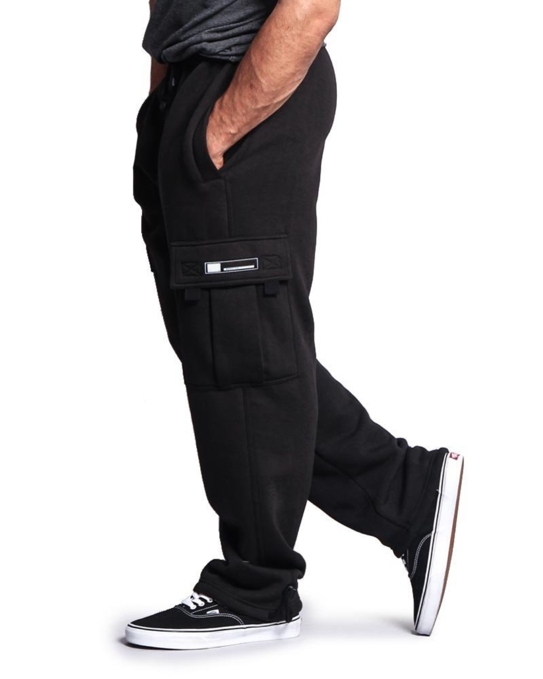 Long Cargo Pants Pentru Bărbați din Lână Groasă cu Talie Elastică