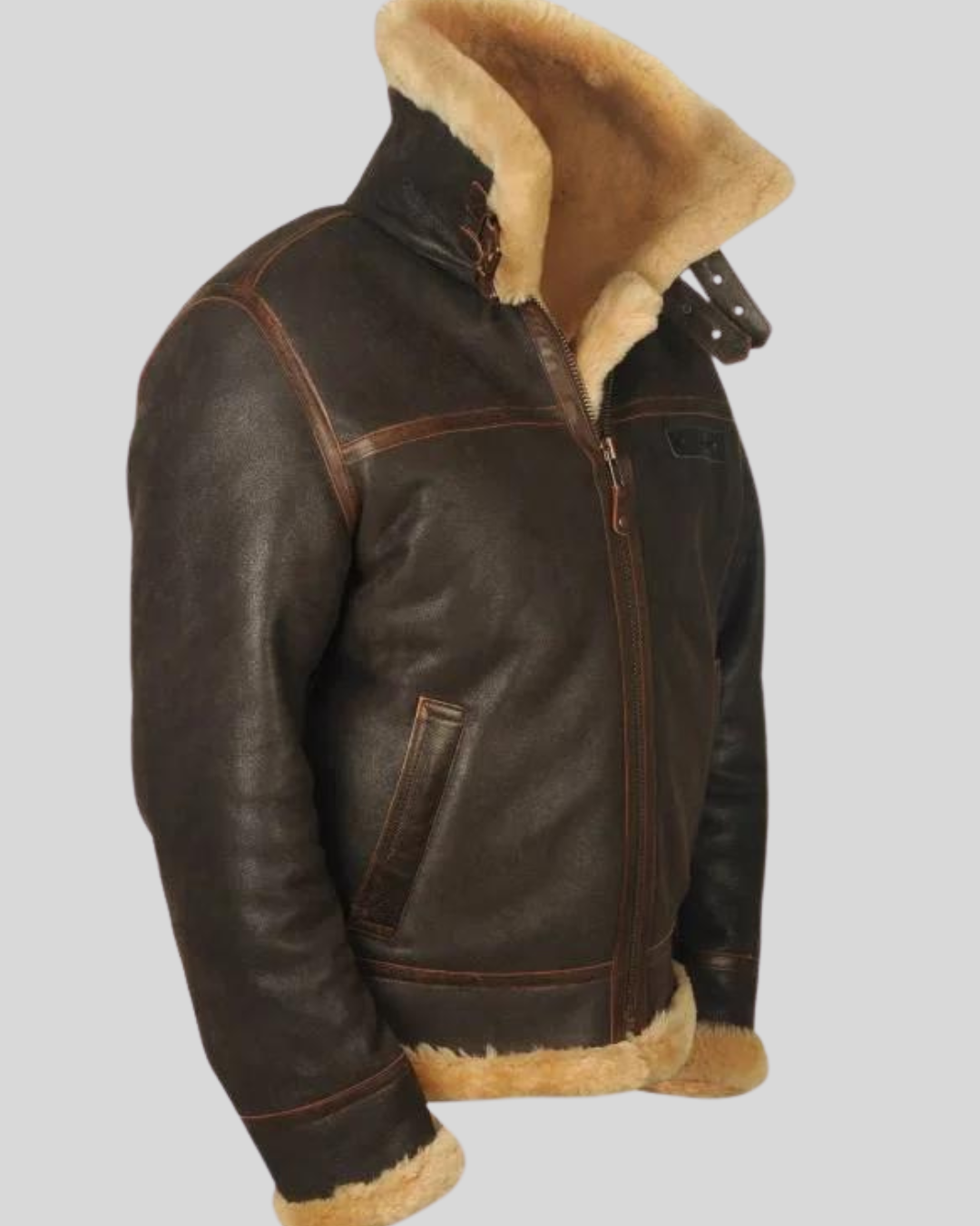 Jachetă Aviator Pentru Bărbați din Piele și Fleece