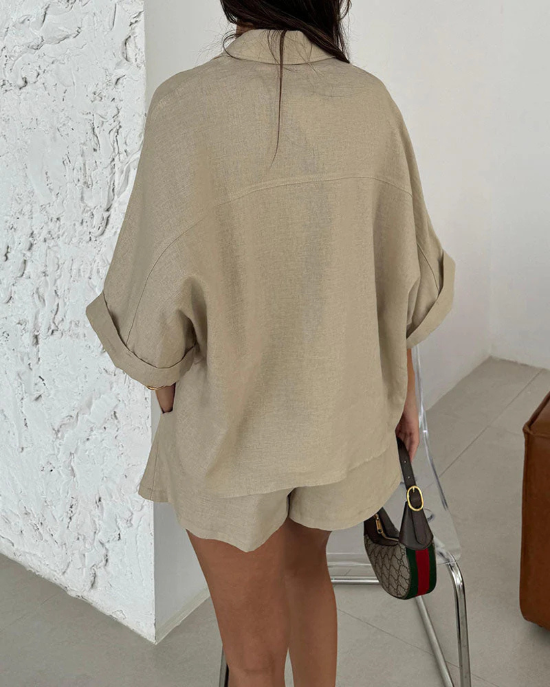 Bluză Casual și Set de Pantaloni Scurți Largi Pentru Uzura de Zi cu Zi