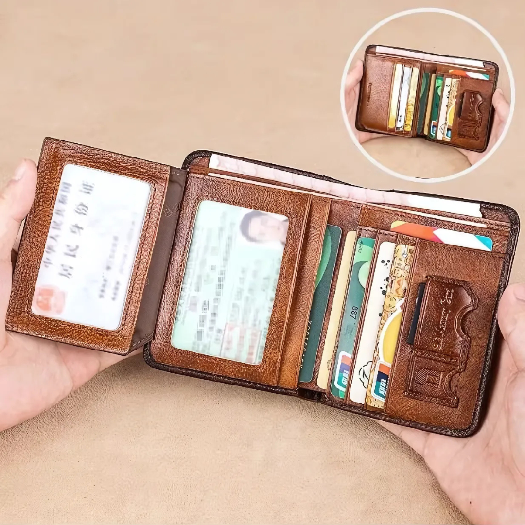 Portofel impermeabil din piele naturală cu blocare RFID multifuncțională