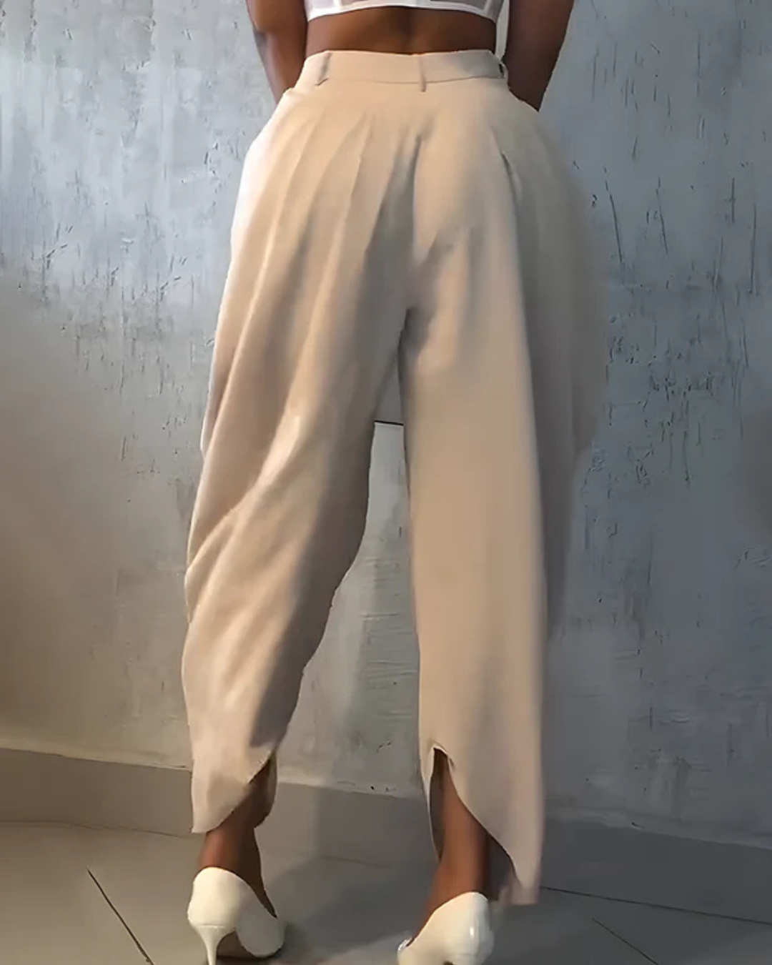 Pantaloni casual cu talie înaltă și strânși în partea de jos pentru femei