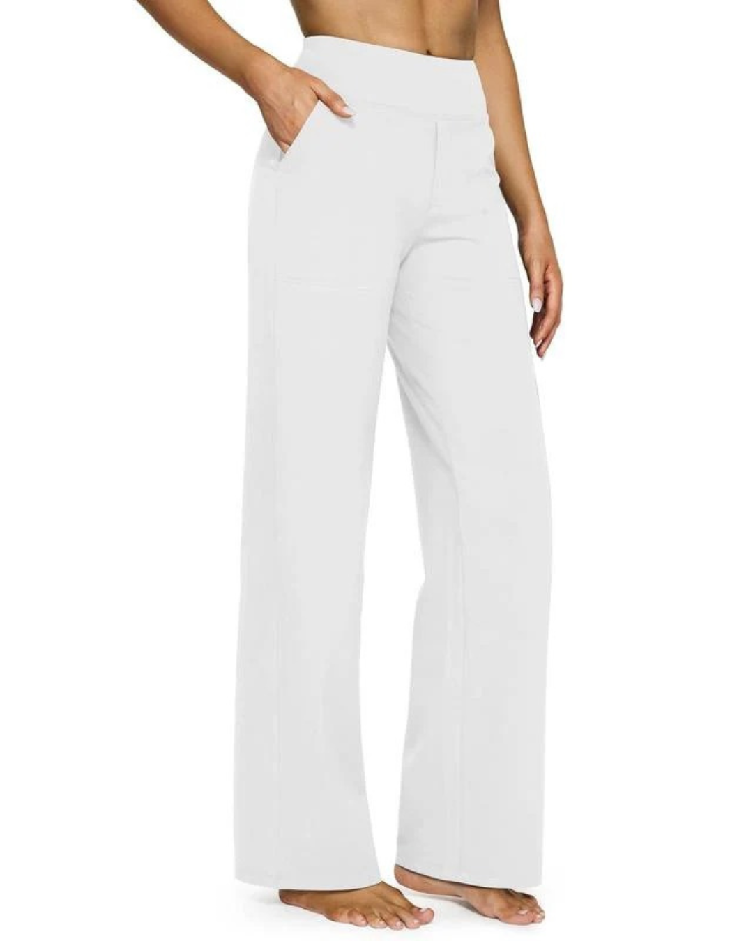 Pantaloni eleganți cu croi drept talie înaltă și țesătură elastică