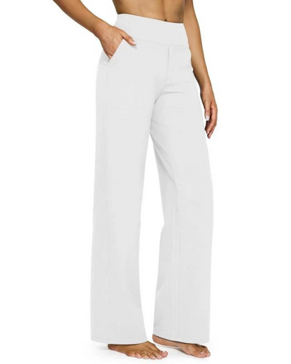 Pantaloni eleganți cu croi drept talie înaltă și țesătură elastică