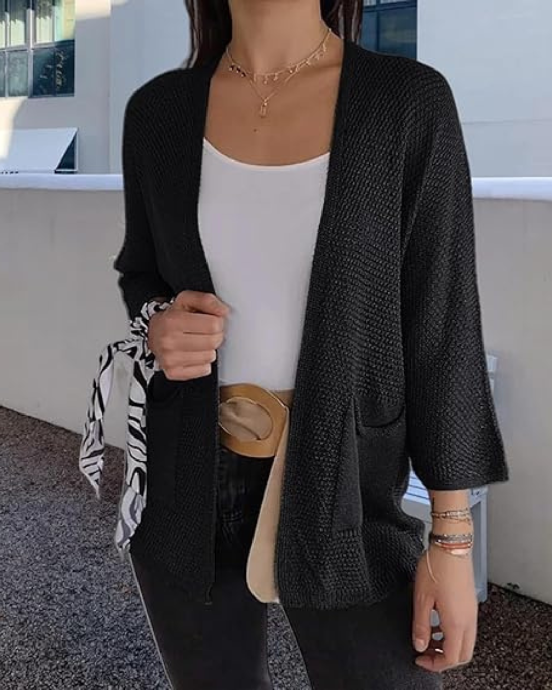 Jacheta casual din tricot cu față deschisă