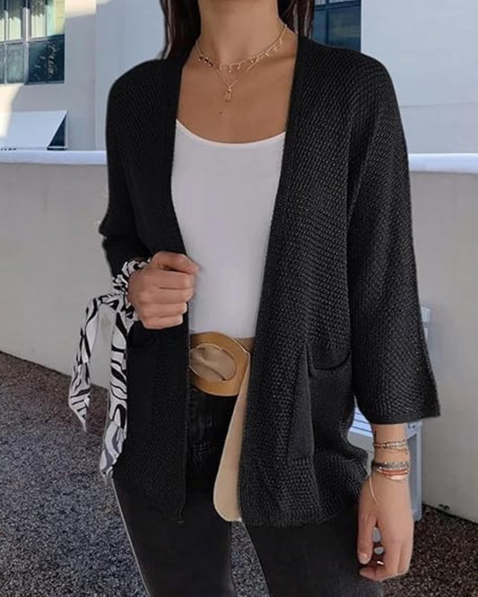 Jacheta casual din tricot cu față deschisă