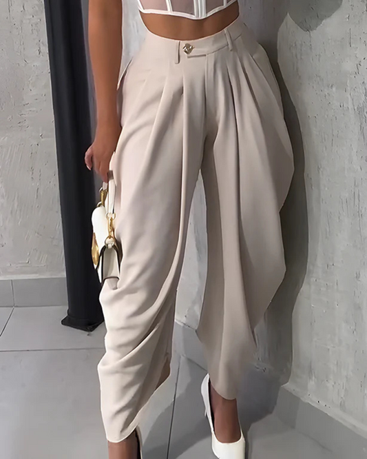 Pantaloni casual cu talie înaltă și strânși în partea de jos pentru femei