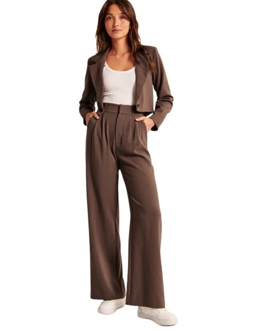 Pantaloni cu Talie Înaltă pentru Femei, cu Crăpături Elegante și Croială Largă