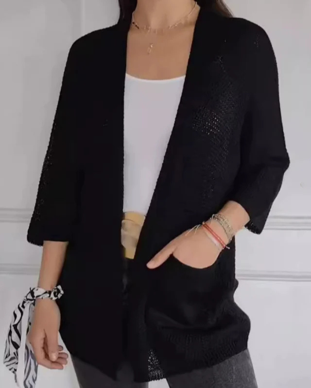Jacheta casual din tricot cu față deschisă