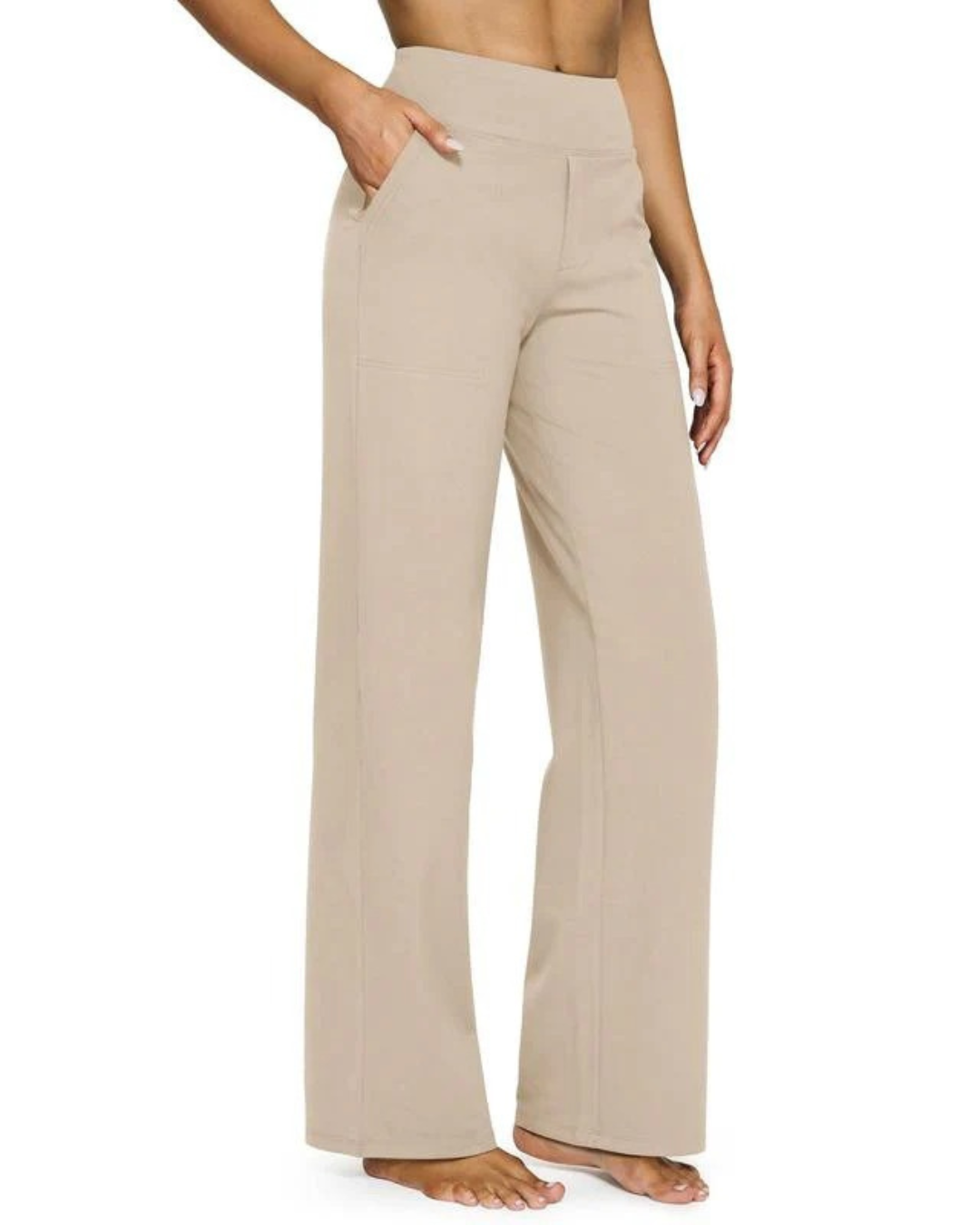 Pantaloni eleganți cu croi drept talie înaltă și țesătură elastică