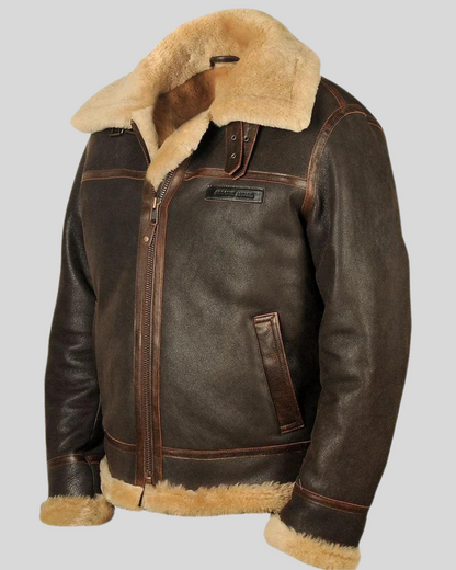 Jachetă Aviator Pentru Bărbați din Piele și Fleece