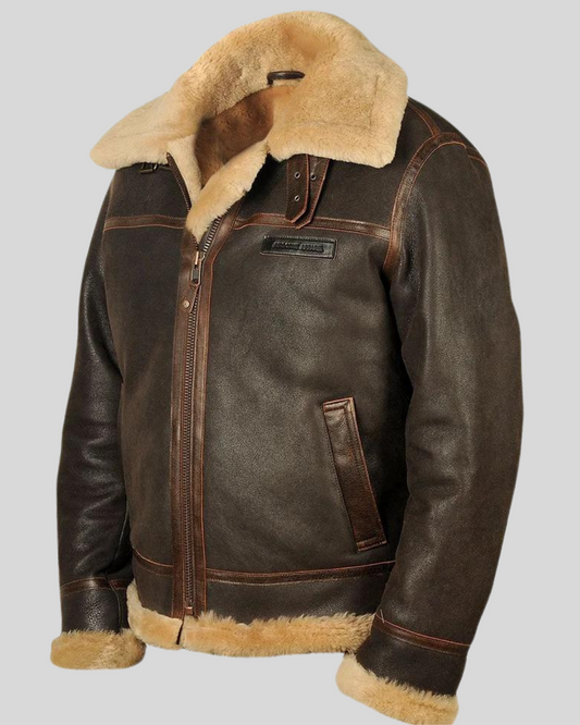 Jachetă Aviator Pentru Bărbați din Piele și Fleece